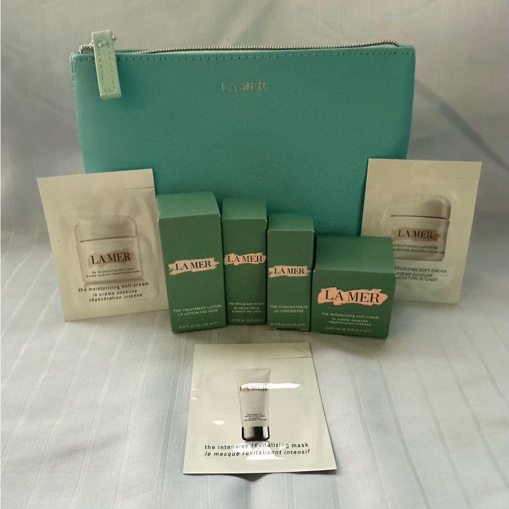 LA MER 7 piece Gift Set plus 3 BONUS Samples + Bag/Pouch